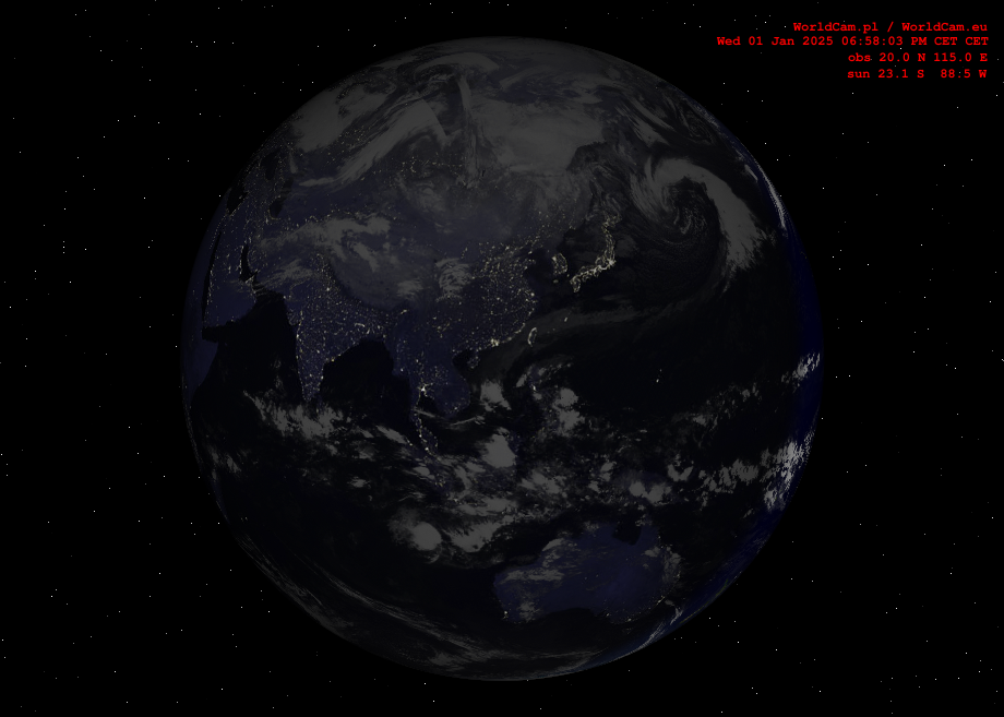 Sunlight map orthographic - Asia