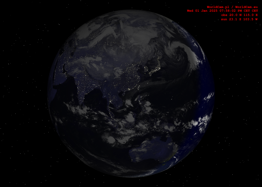 Sunlight map orthographic - Asia