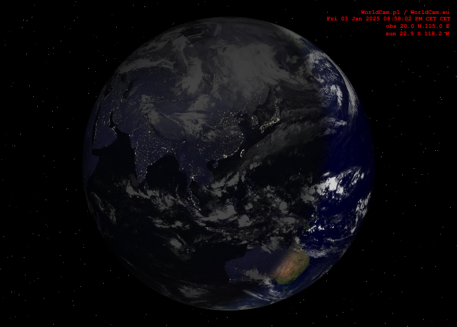 Sunlight map orthographic - Asia