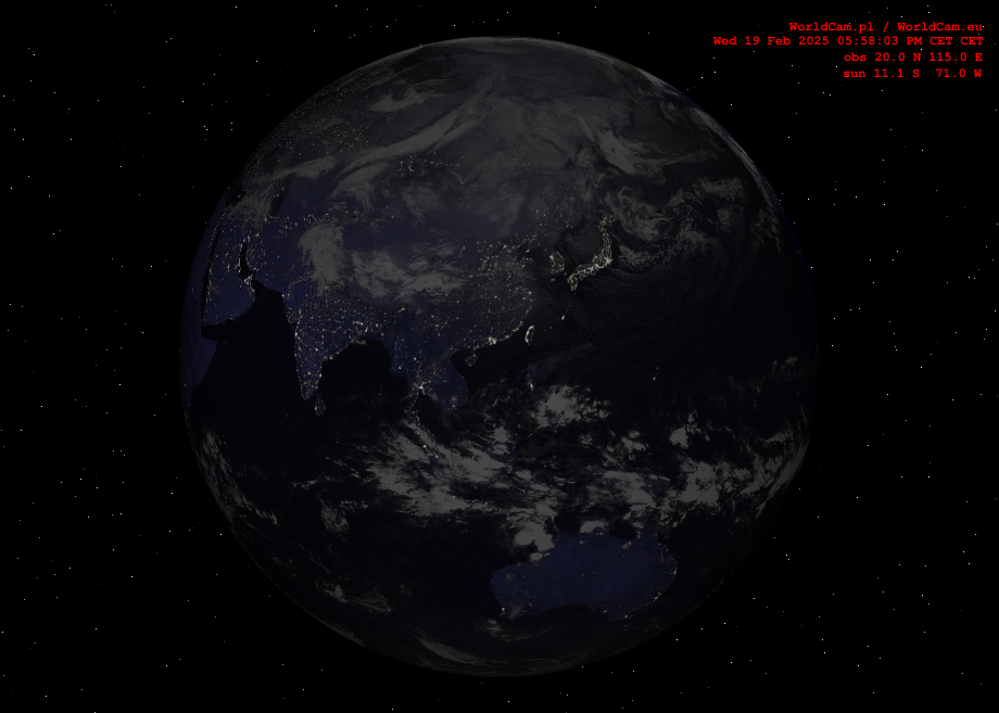 Sunlight map orthographic - Asia