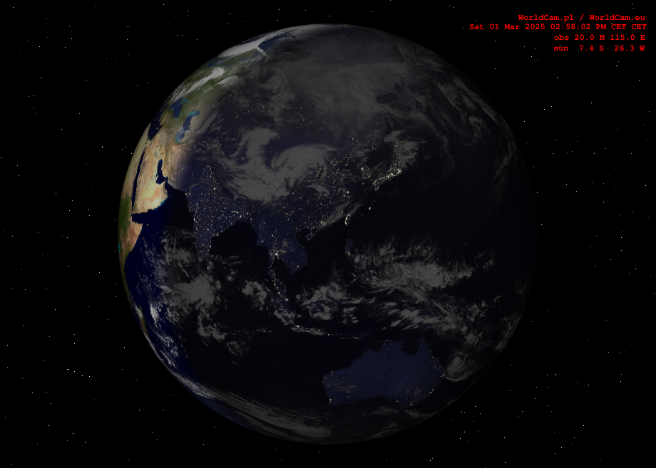 Sunlight map orthographic - Asia