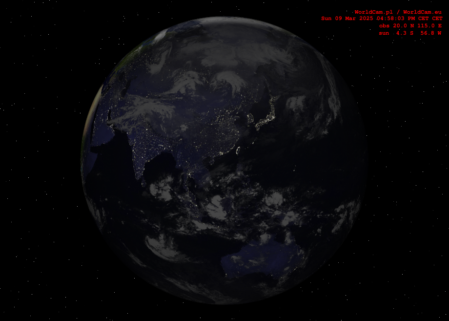 Sunlight map orthographic - Asia