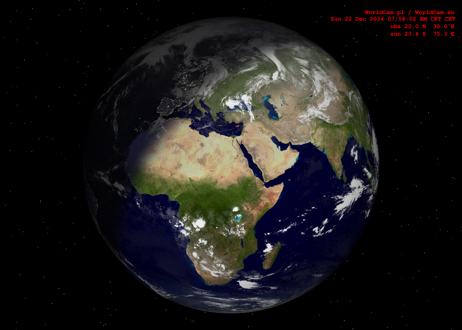 Sunlight map orthographic - Europe, Africa