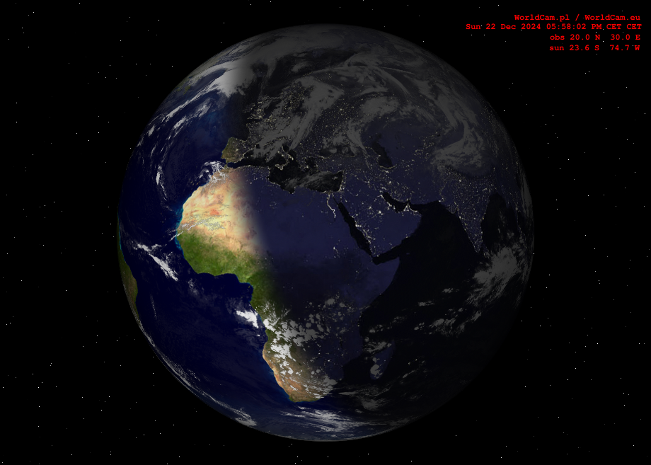 Sunlight map orthographic - Europe, Africa