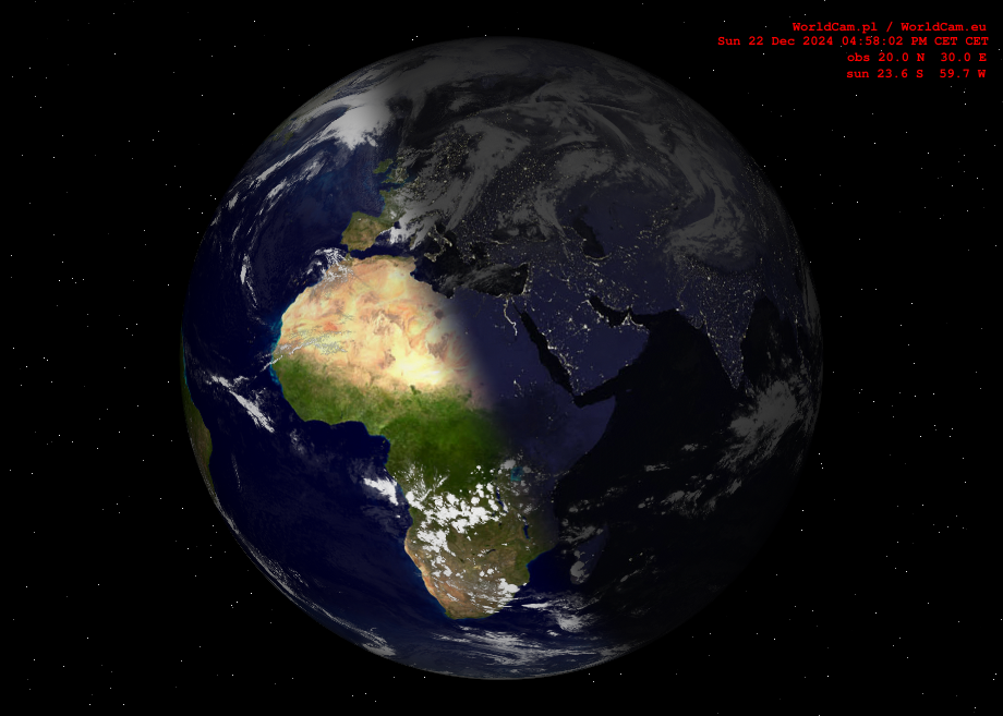 Sunlight map orthographic - Europe, Africa