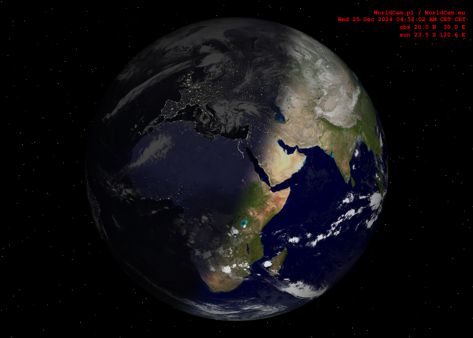 Sunlight map orthographic - Europe, Africa