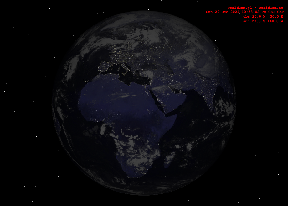 Sunlight map orthographic - Europe, Africa