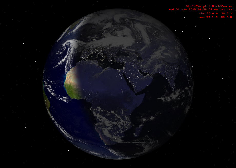 Sunlight map orthographic - Europe, Africa