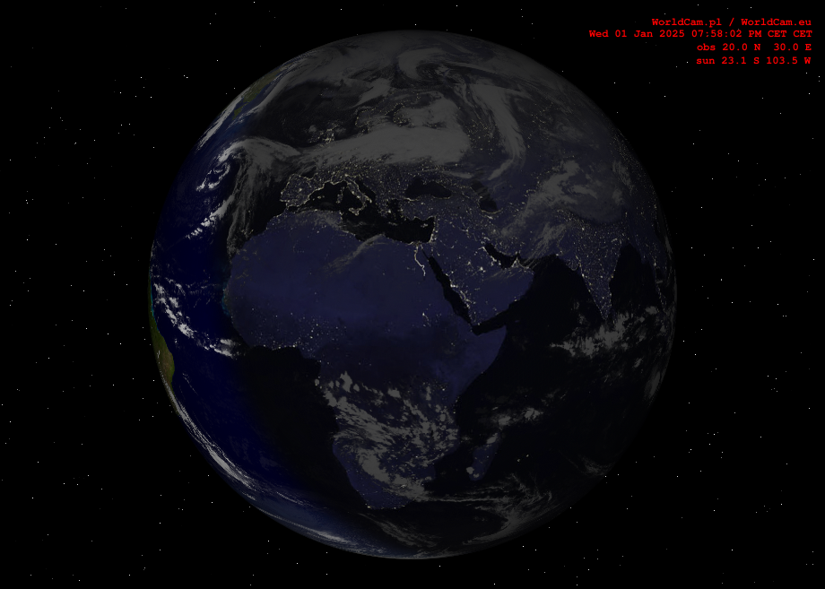 Sunlight map orthographic - Europe, Africa