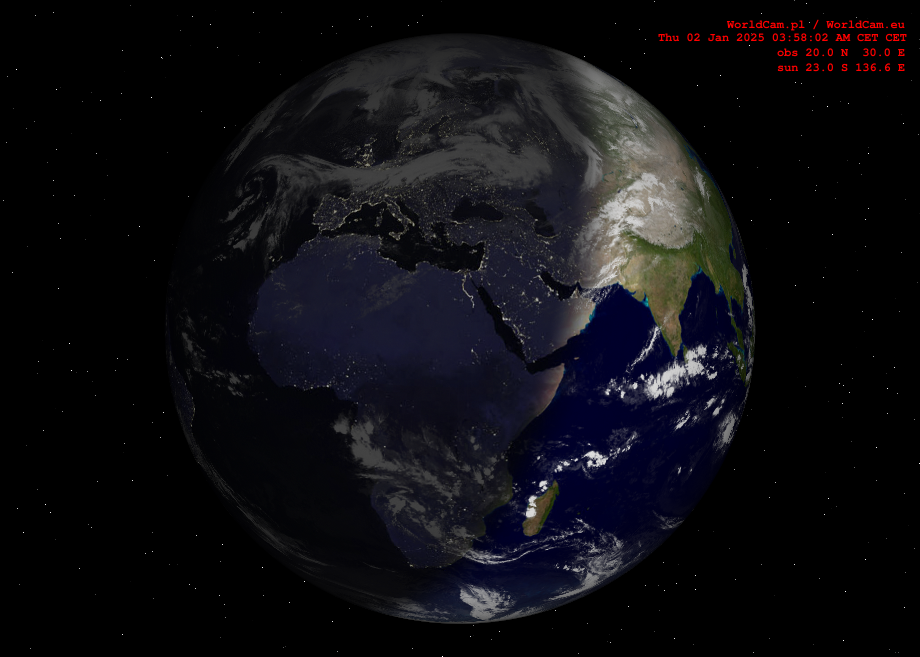 Sunlight map orthographic - Europe, Africa