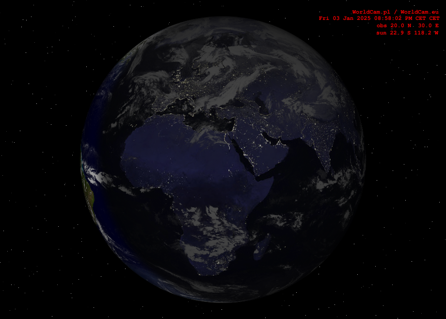 Sunlight map orthographic - Europe, Africa