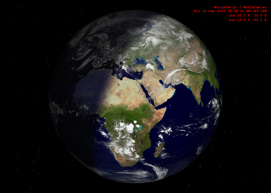 Sunlight map orthographic - Europe, Africa