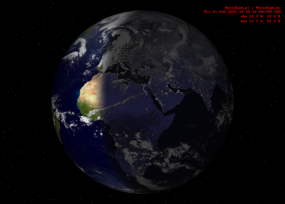 Sunlight map orthographic - Europe, Africa