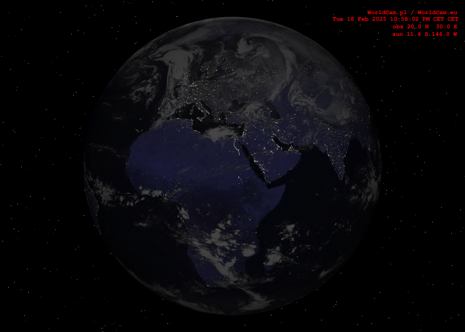 Sunlight map orthographic - Europe, Africa