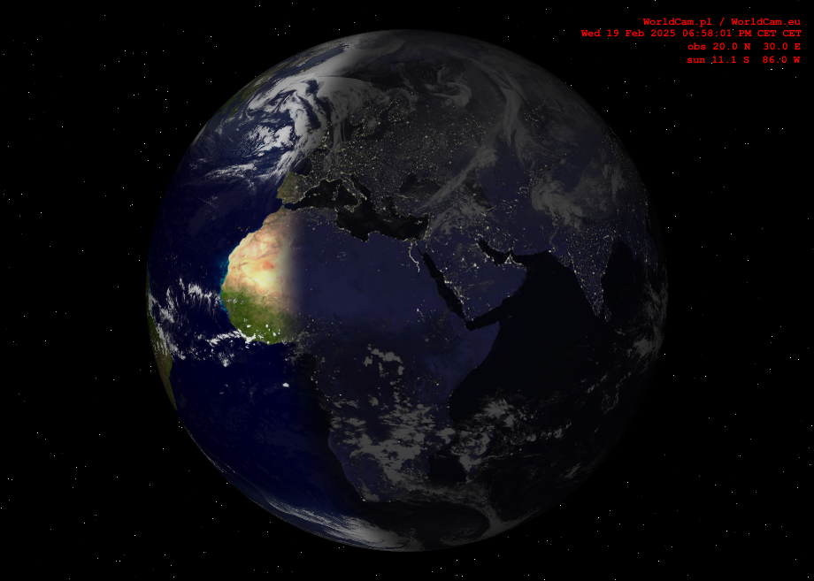 Sunlight map orthographic - Europe, Africa