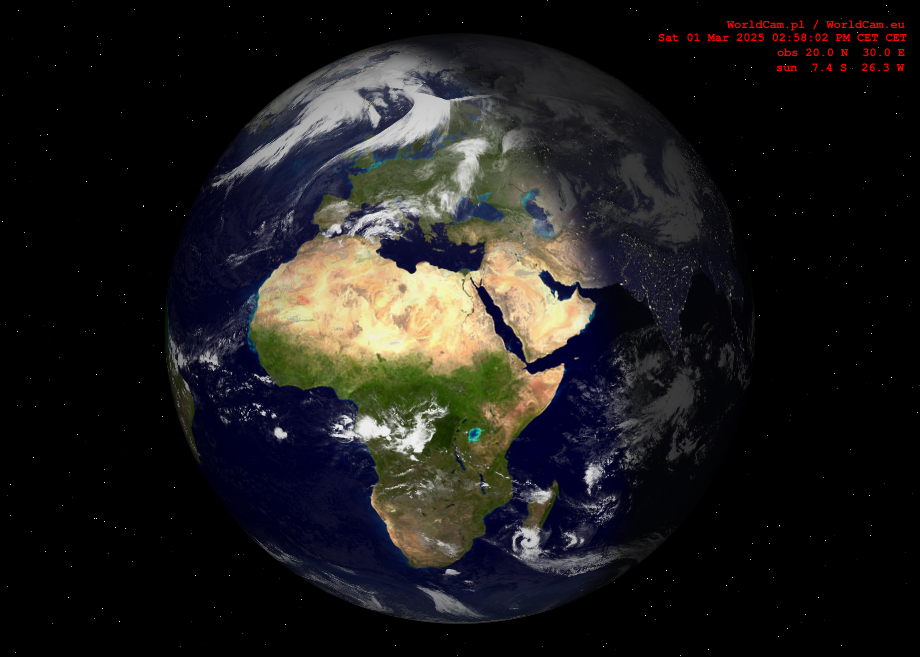 Sunlight map orthographic - Europe, Africa