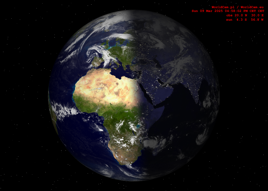 Sunlight map orthographic - Europe, Africa