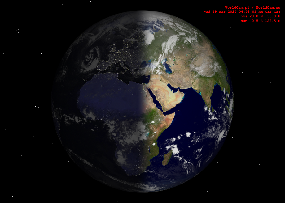 Sunlight map orthographic - Europe, Africa